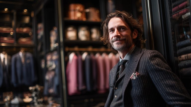 Homme élégamment habillé dans un magasin de vêtements de luxe